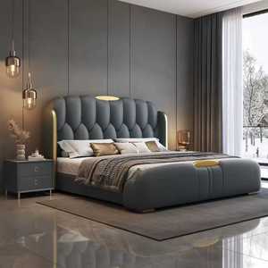 Muebles de dormitorio de lujo para el hogar, venta al por mayor, camas modernas de <span class=keywords><strong>madera</strong></span> de metal dorado con <span class=keywords><strong>cabecero</strong></span> y sábanas de cuero genuino tamaño King - Product Image 3