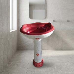 Vinus Aqua Blue Flower Printed Ceramic Wash <b>Basin</b> with Full Pedestal New Model Bathroom - Product Image 5