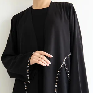 OPEN ABAYA 2024 U. 세련된 신상품 OEM 럭셔리 블랙 여성 Abaya 두바이 드레스 여성 히잡 비즈 여성 이슬람 의류 자수 abaya
