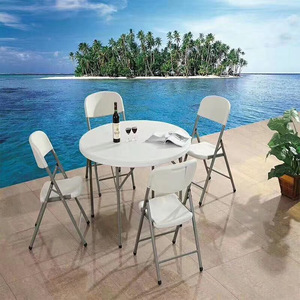 White Round Plastic <strong>Folding</strong> <strong>Table</strong> <strong>Dining</strong> for Outdoor Event Banquet Party - Product Image 5