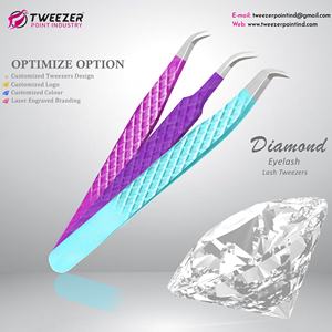 Professionnel personnalisé couleurs diamant poignée antidérapant en acier inoxydable haute personnalisé fibre incurvée extension de cils pince à épiler beauté - Product Image 2