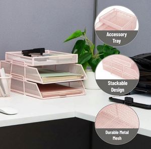 Office <b>Drawer</b> Organizer 2 Tiers Stackable Paper Tray Organizer for Desk Standing Papers <b>File</b> Mesh/Office <b>File</b> Collation - Product Image 4