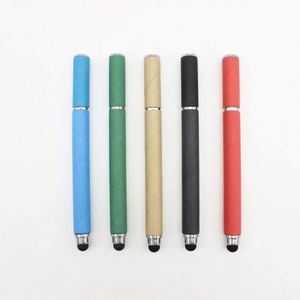 Stylo publicitaire personnalisé vert écologique avec stylet, bille roulante capacitive et pointe à signature, idéal comme cadeau de papeterie - Product Image 2