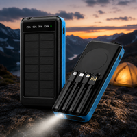 Batterie externe solaire 10000mAh avec 4 câbles intégrés, charge magnétique sans fil, lampe de camping LED, batterie externe d'urgence pour l'extérieur