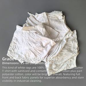 Trapos de algodón 100% blancos, suaves, de punto, cortados de camisetas, para uso en taller, en bolsas de compresión - Product Image 2