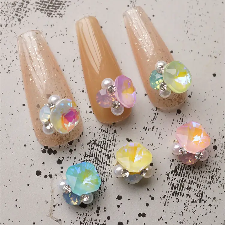 Bijiou — accessoires de nail art, bijoux de luxe couleur pastel, en alliage 3D, tendance, art des ongles