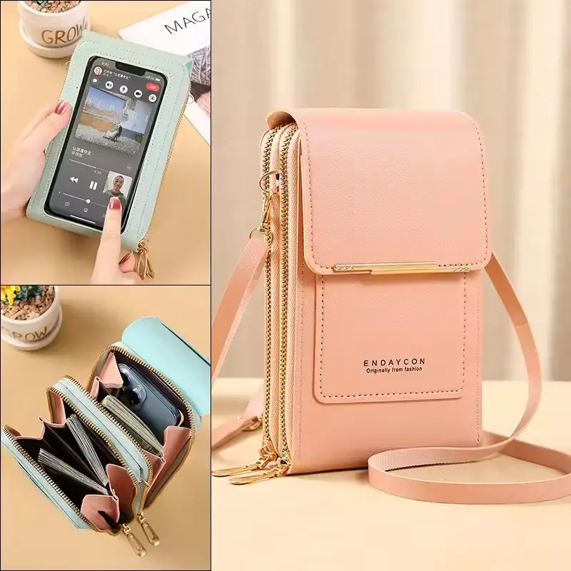 Multifunctional Phone Bag Twill PU Ladies Wallet Large Capacity Travel Wallet For Smartphones Below 6.5 Inches For iphone