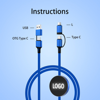 Nouveau câble de charge USB 4 en 1 avec logo lumineux, câble USB mobile, câble de transfert de données à charge rapide 3A avec logo personnalisé