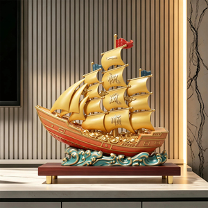 Figurine de bateau à voile en or, sculpture porte-bonheur, décoration intérieure, salon, cadeau de déménagement, ouverture d'entreprise - Product Image 4
