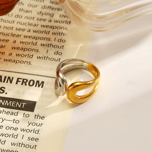 Stainless Steel <b>Ring</b> Geometric Two Tone Gold Plated Open Design Women's Fashion Jewelry Gift YR5 - Product Image 3