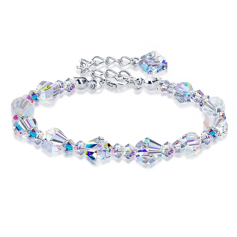 Yeni parlak Aurora kristalleri Link zinciri streç bilezik kadınlar moda takı hediye