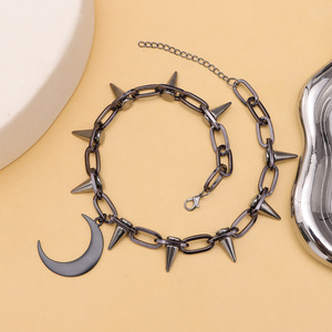 Collar con colgante de luna negra de aleación de zinc, estilo punk, cadena para clavícula, para mujer, joyería para fiestas. - Product Image 4