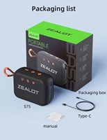 Haut-parleur de douche portable ZEALOT S75 15W 16W avec subwoofer, son Hifi de qualité supérieure pour l'extérieur, double appairage sans fil, vente en gros