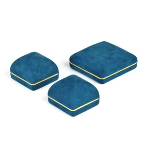 Fashionable Vaulted Velvet Jewelry Gift Box Packaging Blue Gold-edged Velvet <b>Ring</b> Pendant <b>Storage</b> case - Product Image 5