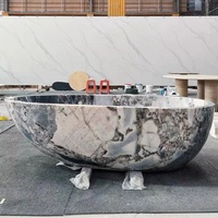 Baignoire sur pied en marbre Océan Tempest personnalisée, en pierre naturelle, faite à la main, pour salle de bain et hôtel
