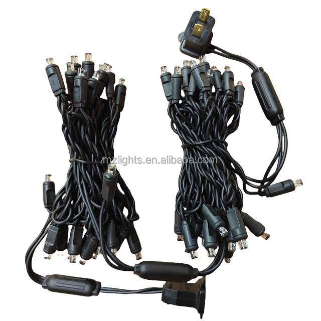 Commercial Outdoor 50 Lights 5mm Wide Angle Conical LED Mini Christmas String Light Warm White 6'' Spacing Black Wire