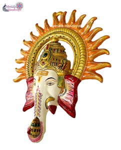 Colgante de pared de Metal Meenakari Lord ganesha ji face & surya, decoración de pared de ganesha Ganpati, vastu surya ganesha - Product Image 4