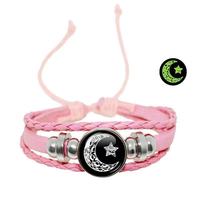 Bracelet en cuir tressé multi-couches fait main unisexe vintage avec perles, motif Lune et Soleil, pour les amoureux du temps