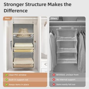 6-Shelf Hanging Closet Organizer 1-Pack Collapsible <b>Storage</b> For Bedroom Dorm Room With Mesh Pockets And Hooks - Product Image 6