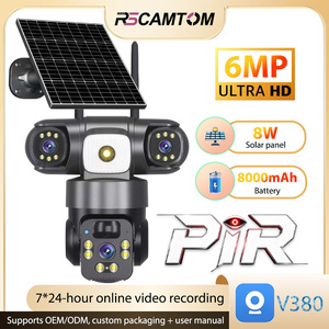 Telecamera <span class=keywords><strong>di</strong></span> <span class=keywords><strong>Sorveglianza</strong></span> Solare Wireless Rscamcom V380pro 6MP con Scheda SIM 4G, Tre Obiettivi, PTZ per Esterni - Product Image 1