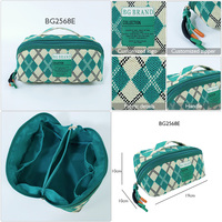 Reistasje van polyester mesh met argyle jacquard, op maat gemaakte kleurstijl, warme tinten, geruit weefpatroon, geweven make-up tas