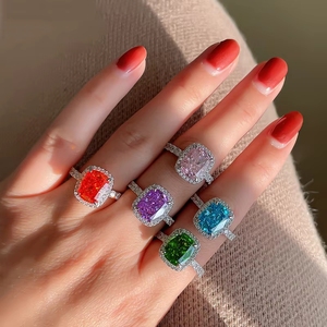 Nuevo Anillo de Plata S925 con Incrustaciones de Circonio 5A de 8 * 10, Color Azul Marino, de Lujo y Moda, para Mujer, <span class=keywords><strong>Venta</strong></span> Directa - Product Image 2