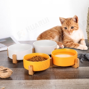 Fabricante atacado multi cores cerâmica madeira frame <span class=keywords><strong>pet</strong></span> gato cão tigela - Product Image 6