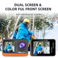 Kamera Aksi Olahraga Dua Layar 4K 30fps dengan Sudut Lebar 170° Baterai 1350mAh Casing 50m WiFi EIS Layar Sentuh Aksesoris Helm
