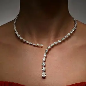 Luxury Water Drop Zircon Choker Necklace for Women Trendy Open Necklace Clavicle Chain Bride Jewelry