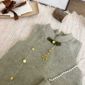 Tongxingyuan Baby Girls Traditional Chinese Style Vest Dress New Year Occasion Green Wool Blend With Pocket And Chain Bag - Product Image 2