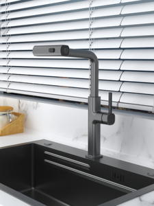 Kitchen Ares Idealex Customized Waterfall 360 Rotatable 3 Functional Mixer Gun Grey Brass Pull Out Down Kitchen Taps