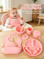 Ensemble de 10 assiettes et bols modernes en silicone de qualité alimentaire pour bébé, motif dessin animé, vaisselle pour bébé
