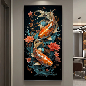 <span class=keywords><strong>Cuadros</strong></span> de decoración del hogar para sala de estar, pluma nórdica moderna de cristal, pez koi, pintura en lienzo, luz led nórdica, arte de pared decorativo - Product Image 3