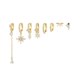 Ensemble de 8 Pièces de Boucles d'Oreilles Pendante en Argent S925, Clous d'Oreilles et Boucles d'Oreilles en Or pour Piercings Multiples - Product Image 2