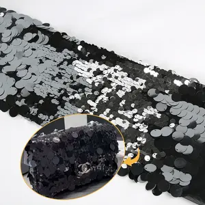 New arrival Fashionable Large sequin fabric Black and silver big sequins embroidery for High end bag material