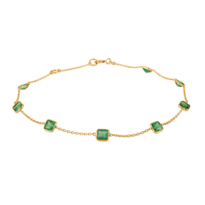 Bracelet chaîne élégant au design minimaliste et délicat, en émeraude véritable, élégant, léger, certifié, unisexe, bijoux en or 18 carats pur - Product Image 1