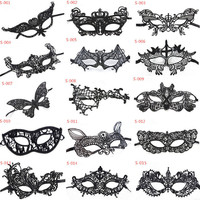 Masque oculaire Sexy pour Halloween en dentelle noire, demi-masque du haut, 1 pièce, déguisement d'halloween, amusant, motif renard, animaux, mercedes, MJC002