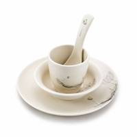 Service de table en mélamine de qualité alimentaire, tons terreux, motif lotus, assiettes et bols marron beige style peinture à l'eau chinoise pour usage domestique quotidien CE