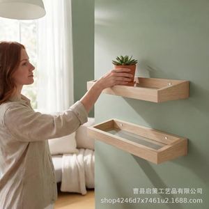 Wooden <b>Wall</b> <b>Mounted</b> <b>Shelf</b> With Transparent Base Rectangle Single Layer Durable Storage Rack For Living Room Bathroom - Product Image 4