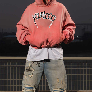 Sudadera con Capucha de Algodón Puro de Alta Calidad, Color Rojo Anaranjado Deslavado, Estilo Retro Europeo Americano, para Uso Diario, Lavado Ácido, Corta - Product Image 3