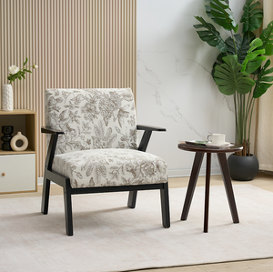 Fauteuil de détente de style moderne du milieu du siècle, aspect cuir, avec pieds en bois - Design ergonomique, coussin en coton doux - Chaise de salon durable - Product Image 1