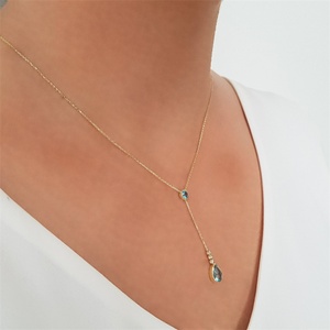 Gold Plated Choker <b>Necklace</b> <b>Blue</b> Zircon Waterdrop Pendant <b>Necklaces</b> for Women Gift - Product Image 5