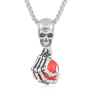 Pendentif Crâne Squelette avec Pierre Rouge, Collier en Acier Inoxydable, Bijoux de Mode Style Punk pour Femme 280733 - Product Image 1
