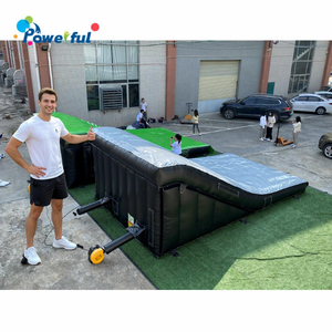 Tapis d'atterrissage gonflable pour <span class=keywords><strong>skatepark</strong></span> extérieur, snowboard, ski, BMX, airbag de saut, PVC léger 0,9 mm, noir + gris - Product Image 4