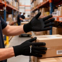 Guantes de Poliéster Negros con Palma Recubierta de PVC Antideslizante para Ensamblaje