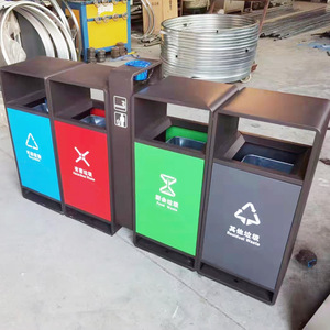 Stainless Steel Four-Compartment Outdoor Waste <b>Bin</b> With <b>Lids</b> For Recycling And Waste Management - Product Image 4