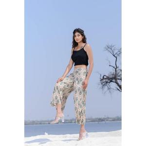 Pantalones acampanados informales y elegantes de calidad superior, poliéster, rayón, viscosa, algodón, transpirable, Frente plano, cintura elástica, cierre impreso - Product Image 2