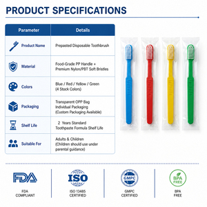 Spazzolino da Denti Monouso Senza BPA con Dentifricio, Colore Personalizzato OEM, Confezionato Singolarmente per Viaggi e Hotel - Product Image 5