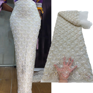 NI.AI, Color blanco, lo último en encaje de cuentas <span class=keywords><strong>a</strong></span> <span class=keywords><strong>mano</strong></span> de lujo, encaje de mujer, telas de lentejuelas de cuentas hechas <span class=keywords><strong>a</strong></span> <span class=keywords><strong>mano</strong></span> de lujo <span class=keywords><strong>para</strong></span> fiesta de boda, 5 yardas XZ24 - Product Image 1