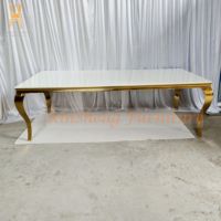 Table de salle à manger de mariage en acier inoxydable doré de style Dubaï avec plateau en MDF